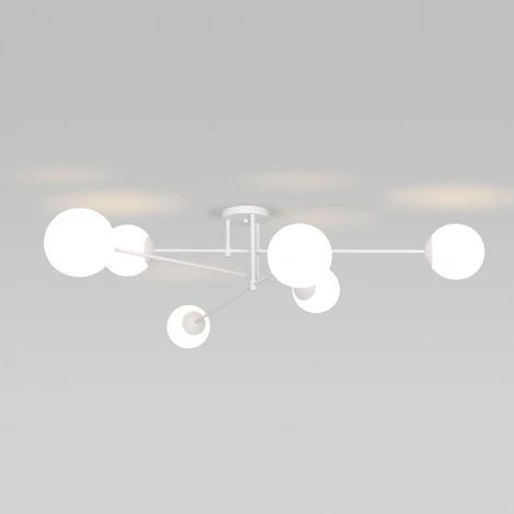 Потолочная люстра Wi-Fi на штанге Eurosvet Netz 30181/6 белый (220V, управление смартфоном, голосовое управление, умный дом - Minimir Home, Алиса, Маруся, Салют, шарики)