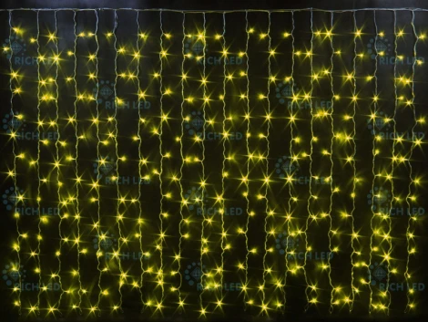 Гирлянда светодиодная Занавес желтая 220B, 300 LED, провод черный, IP65 RL-CS2*1.5-CB/Y Rich LED