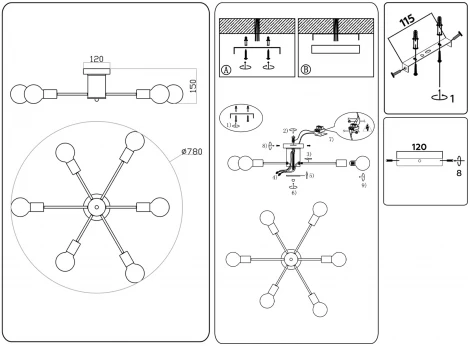 Потолочная люстра на штанге Ambrella Traditional TR80401 (220V)