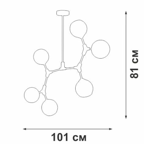 Потолочная люстра на штанге Vitaluce V3790-0/6PL, 6xE27 макс. 40Вт V3790-0/6PL (220V, шарики, молекулы)