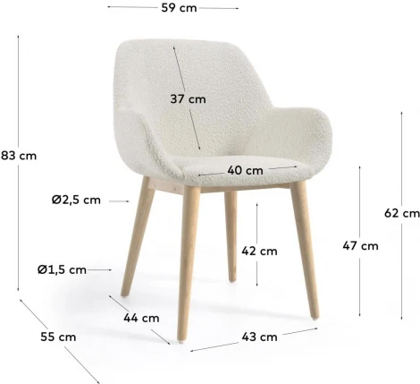 Стул Konna из белой ткани букле с ножками из массива ясеня La Forma (ex Julia Grup) арт.110294
