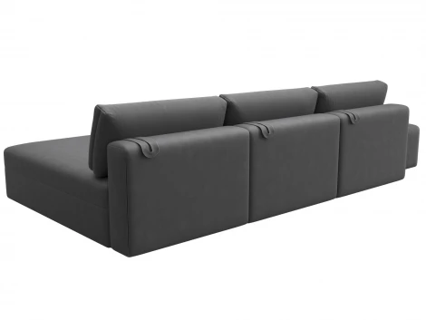 Диван угловой модульный с пуфом Лига-060 НПБ Лонг угол универсальный (ЛДСП,Брус,Фанера/Пластик/Замша/Серый) Лига Диванов 129524