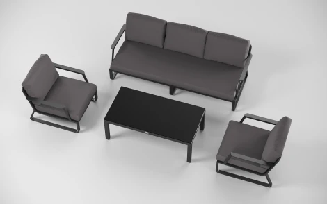 Лаунж зона Gardenini Voglie long (Алюминий,Закаленное стекло,Ткань/Темно-серый,Антрацит,Черный) LVGL.010500.S3