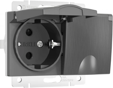 Розетка двойная влагозащ. с зазем. с защит. крышками и шторками (графит рифленый) Werkel W1172204 (a057291)