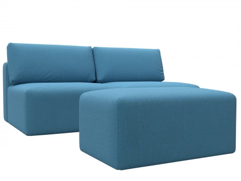 Диван прямой модульный с пуфом Лига-060 НПБ (ЛДСП,Брус,Фанера/Пластик/Рогожка/Голубой) Лига Диванов 129677