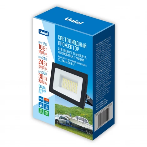 Прожектор светодиодный 6500K черный Uniel ULF-F70 30W/6500K IP65 12/24/36V BLACK