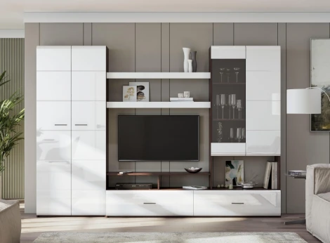 Готовая гостиная Woodville Jimenez дуб венге / белый глянец 499618