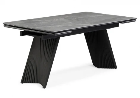 Кухонный стол Notta Вейв 140(200)х80 серый мрамор larka grey / черный