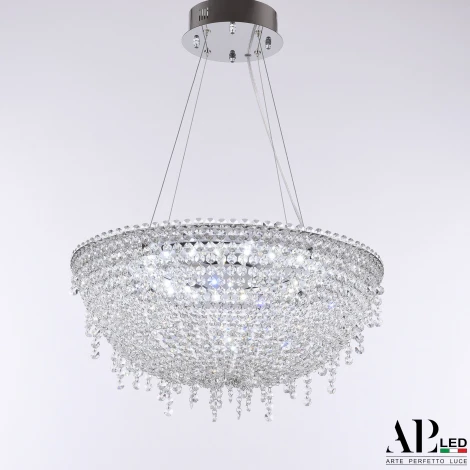 Подвесная люстра светодиодная с пультом APL LED Sicilia SH501.0.50.B.LED-DIM.Ni (220V, хрусталь, на тросе, круглые)
