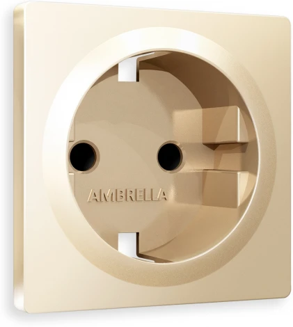 Лицевая панель Ambrella Volt ALFA (Шампань) для электрической розетки с заземлением со шторками QUANT AP6070