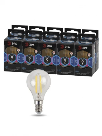 Лампочка светодиодная филаментная E14 9W ЭРА F-LED P45-9w-840-E14