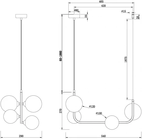 Подвесная люстра Freya Perlina FR4005PL-04B (220V, на тросе, шарики)
