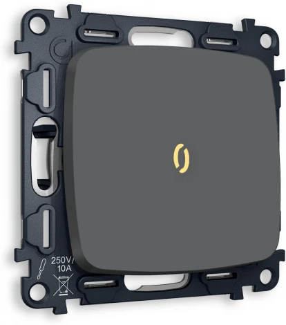 Комплект механизма Ambrella Volt 1-клавишного проходного выключателя с подсветкой 3200K OMEGA MO902030 Графит мягкое касание QUANT