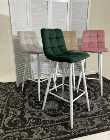 Барный стул M-City LECCO UF910-14 DARK GREEN, велюр/белый каркас