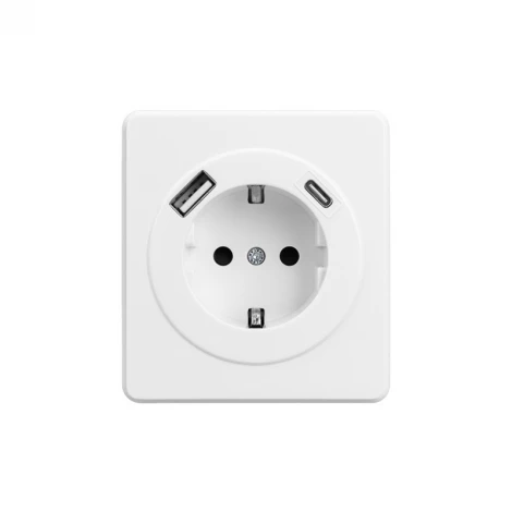 Розетка 1-ая с/з с/у з/ш 16А с USB A+C быстрой зарядки 5В/3А перламутр Kranz Round KR-78-0704-1