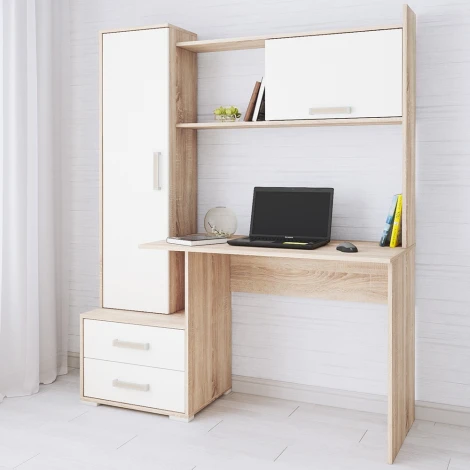 Стол компьютерный ТЭКС Квартет-9, дуб сонома/белый