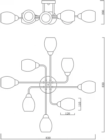 Потолочная люстра на штанге Escada Hope 1132/8P Black 8x60Вт E27, металл/стекло, черный/золото (220V)