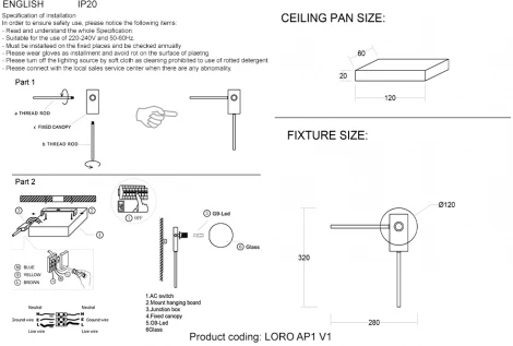 Бра Crystal Lux LORO AP1 V1 BLACK (шар)