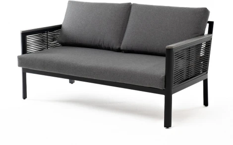 "Сан Ремо" диван 2-местный плетеный из роупа, каркас алюминий темно-серый, роуп серый, ткань серая 4SIS арт.УТ-00006725