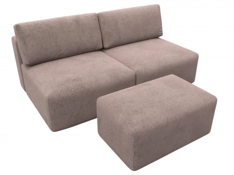 Диван прямой модульный с пуфом Лига-060 НПБ (ЛДСП,Брус,Фанера/Пластик/Велюр/Бежевый) Лига Диванов 129656