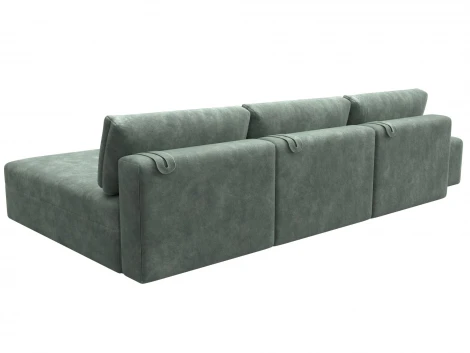 Диван угловой модульный с пуфом Лига-060 НПБ Лонг угол универсальный (ЛДСП,Брус,Фанера/Пластик/Велюр/Зеленый) Лига Диванов 129528