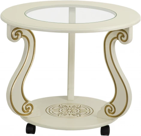 Стол журнальный Грация (С) на колесах слоновая кость/золото от фабрики Mebelik