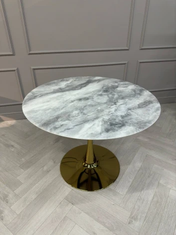 Стол обеденный IST-CASA круглый Остин BS212-100LG, 100х76 см, светло-серый мрамор/золото