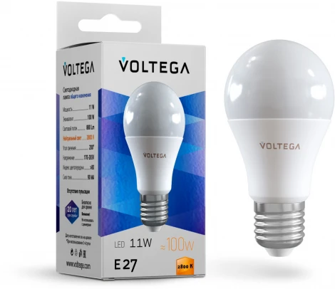 Лампочка светодиодная E27 11 Вт 950 lm 2800K теплое желтое свечение Voltega Simple 5737
