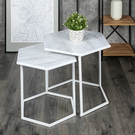 Стол журнальный МеталлАрт М003 белый мрамор/белый Mebelik 009504