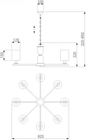 Подвесная люстра Wi-Fi Eurosvet Caprera 60146/8 латунь (220V, управление смартфоном, голосовое управление, умный дом - Minimir Home, Алиса, Маруся, Салют, на цепи)