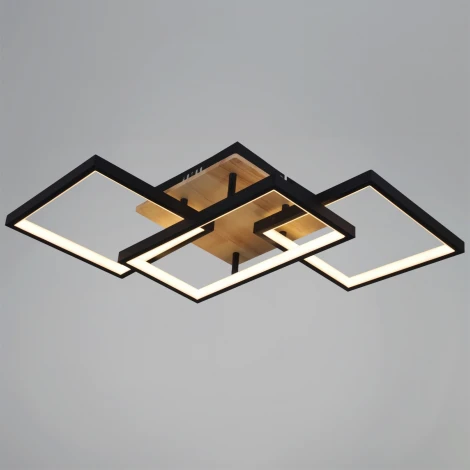 Потолочная люстра светодиодная на штанге с пультом с регулировкой цветовой температуры, яркости и ночным режимом Reluce 49560-0.3-03 BK+WOOD