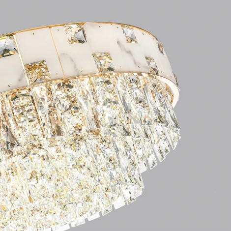 Подвесная люстра большая Odeon Light Chessi 5076/10 золото/прозрачный/белый/металл/хрусталь/алебастр E14 12*40W 5076/12 (220V, на цепи, круглые)