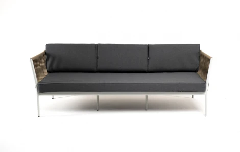 "Касабланка" диван 3-местный плетеный из роупа, каркас алюминий светло-серый (RAL7035) муар, роуп серо-коричневый 23мм, ткань серая 017 4SIS арт.УТ-00006210