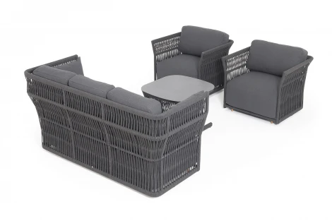 "Лугано" лаунж-зона 5-местная плетеная из роупа (веревки), каркас алюминиевый темно-серый, роуп темно-серый 4SIS арт.УТ-00010273