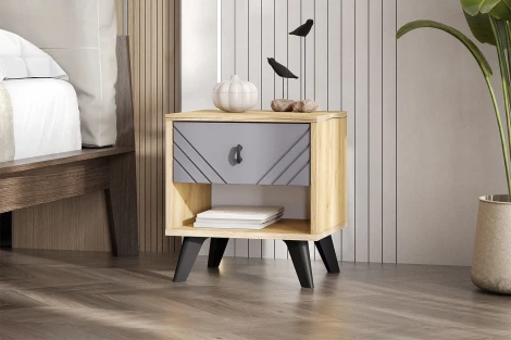 Тумба Арника прикроватная Байкал, Дуб золотой, Графит