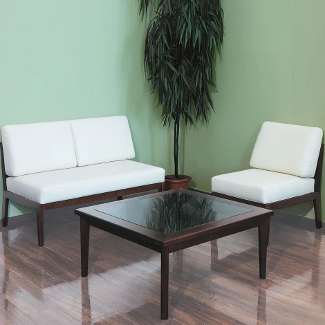 Диван-скамья Массив мягкая экокожа крем, каркас орех Mebelik арт.007549