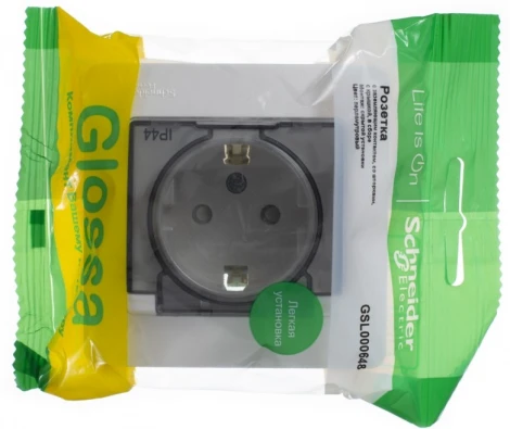 Розетка встраиваемая с заземлением, шторками и крышкой (перламутровый) IP44 Systeme Electric Glossa GSL000648