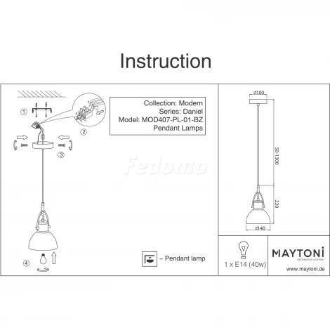 Подвесной светильник Maytoni Daniel MOD407-PL-01-BZ