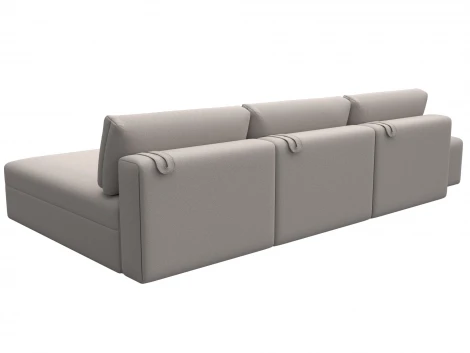 Диван угловой модульный с пуфом Лига-060 НПБ Лонг угол универсальный (ЛДСП,Брус,Фанера/Пластик/Замша/Бежевый) Лига Диванов 129525