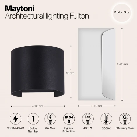 Настенный светильник уличный Maytoni Fulton O573WL-L6B (LED, 220V, IP54)