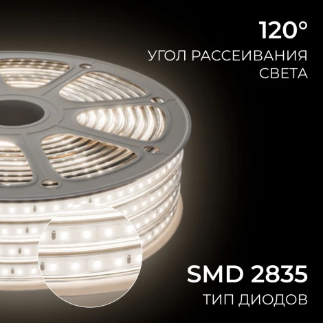 Комплект светодиодной ленты 220В 6Вт/м 400Лм/м 4000К SMD2835 120д/м 15м, IP65 OGM SL-69