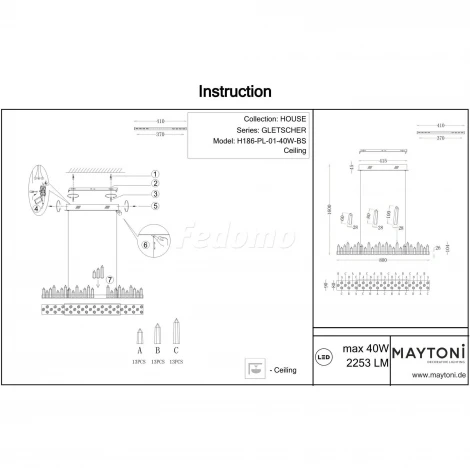 Подвесной светильник Maytoni Gletscher H186-PL-01-40W-BS