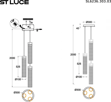 Светильник подвесной ST Luce Champagne SL6236.303.03 Латунь/Прозрачный LED 3*12W 4000K (220V, на проводе, круглые)