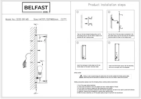 Настенный светильник Belfast Ravenhill 3230 BR MB
