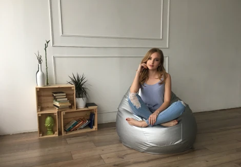 Кресло мешок Dreambag Груша Серебристая ЭкоКожа (2XL, Классический) 5011231