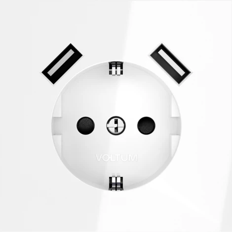 Розетка с заземлением, шторками и USBх2 (белый глянцевый) Voltum S70 VLS040401