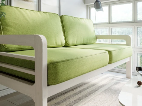 Диван Arsko прямой Бергер Б беленый дуб рогожка зеленая