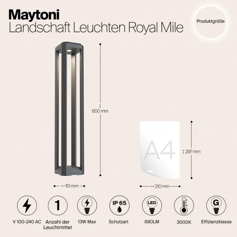 Наземный светильник Maytoni Royal Mile O019FL-L12GR3K (LED, 220V, IP65)