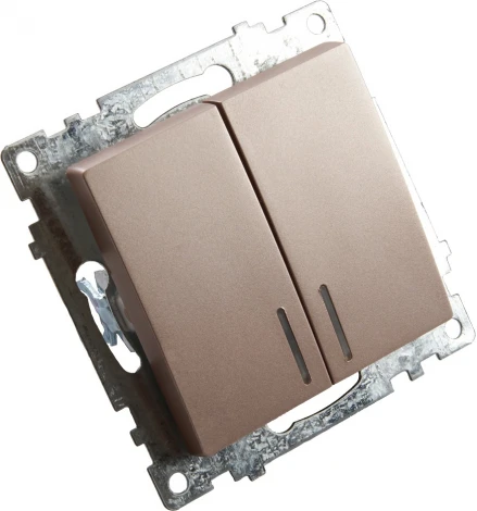 Выключатель двухклавишный с подсветкой (шампань) Stekker Катрин 39593