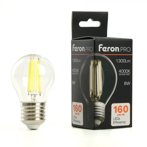 Лампа светодиодная филамент G45 шар 8W 175-265V E27 4000К Feron LB-1708 51254